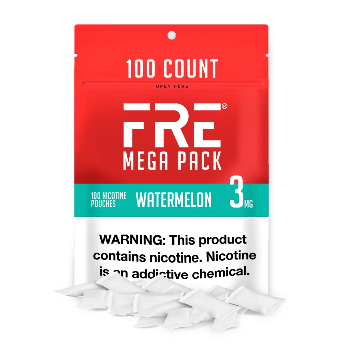 100 Count FRE Mega Pack of Watermelon 3mg Nicotine Pouches