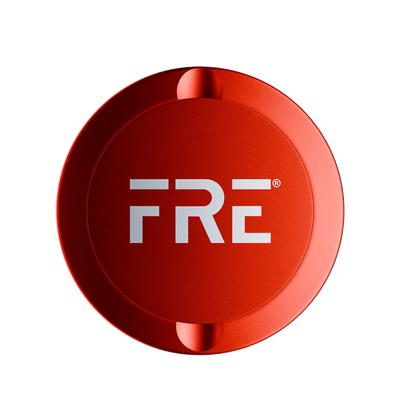 premium red tin with twist-lock lid, metallic finish, and bold silver FRE logo centered on top