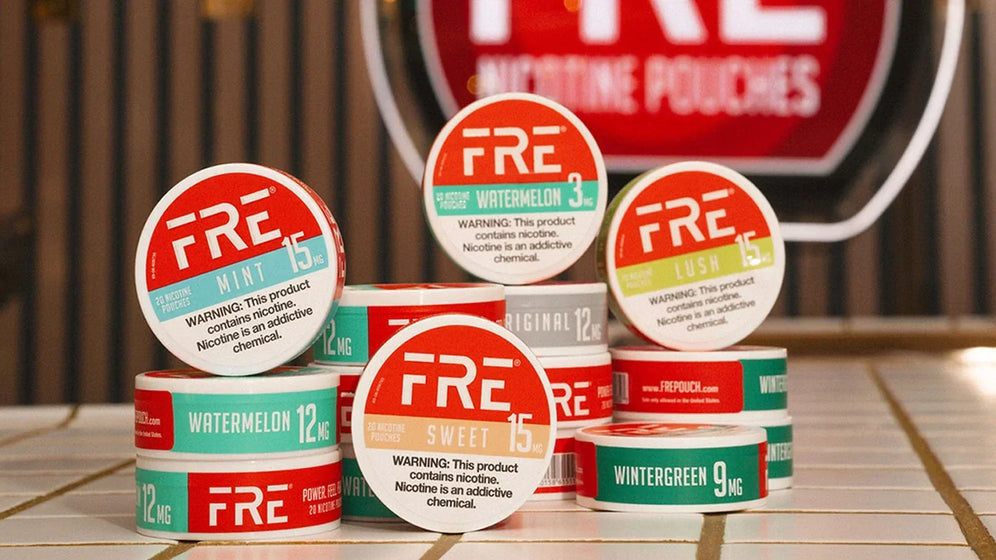 lineup of FRE zero-tobacco nicotine pouches