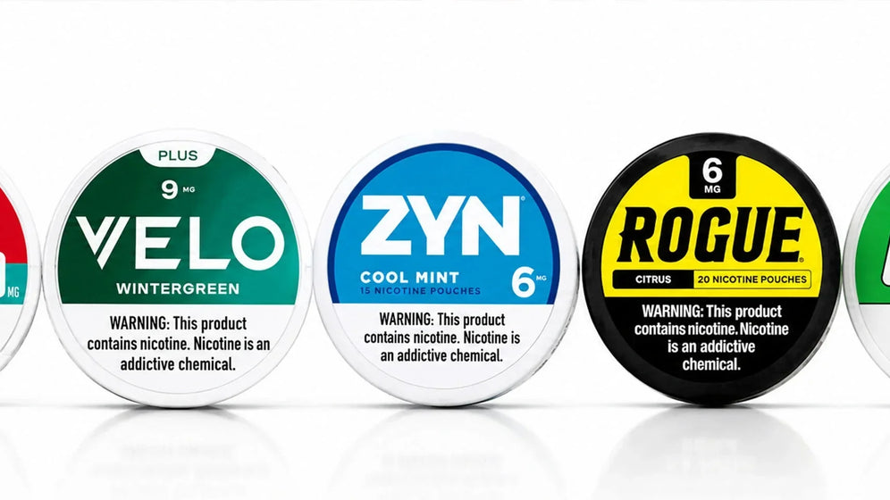 Lineup of FRE zero-tobacco cans as well competitor brands