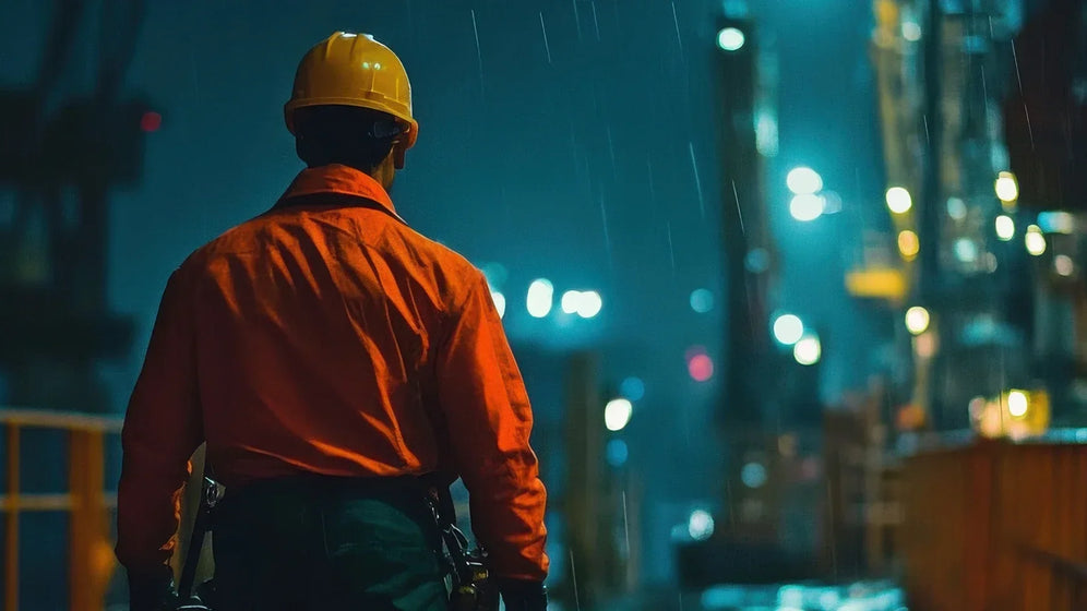 Man in construction working a night shift