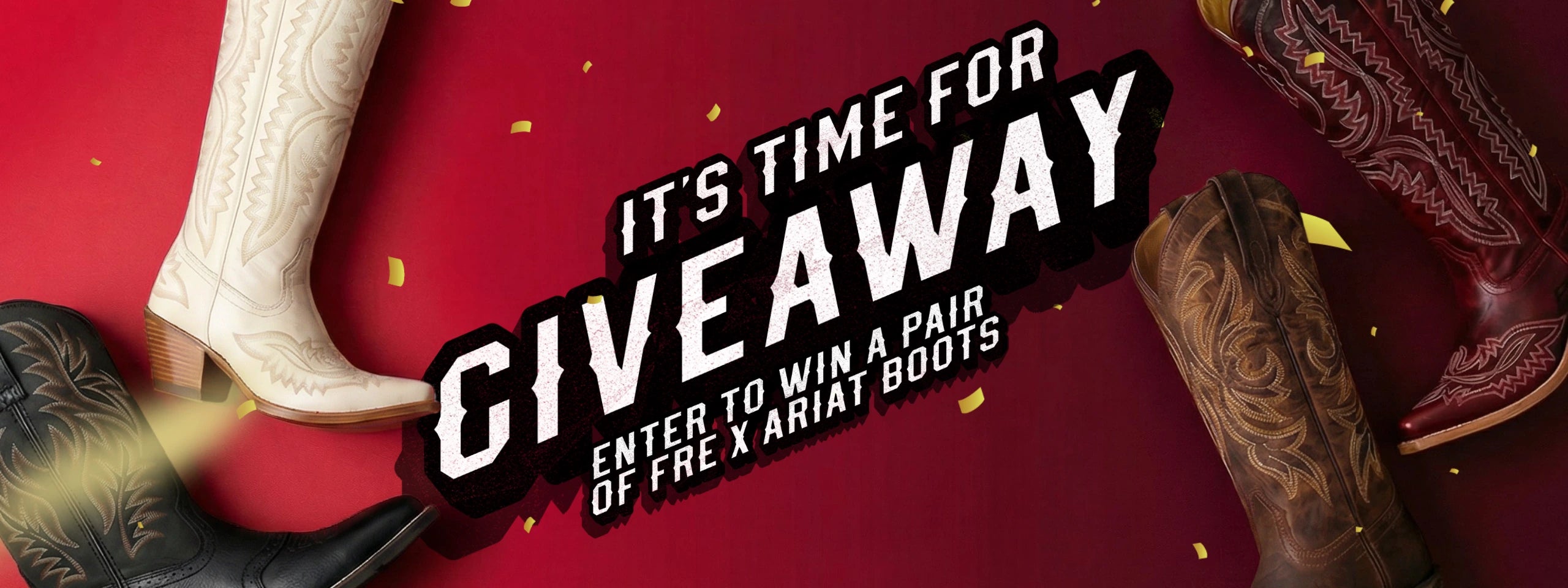 Promotional image with cowboy boots and text inviting viewers to enter a giveaway.