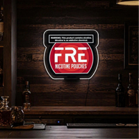 FRE nicotine pouches sign on a wooden bar background
