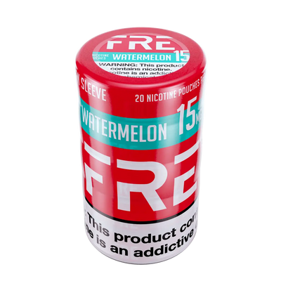 FRE Watermelon 15mg nicotine pouches 5-can sleeve, 20 pouches per can